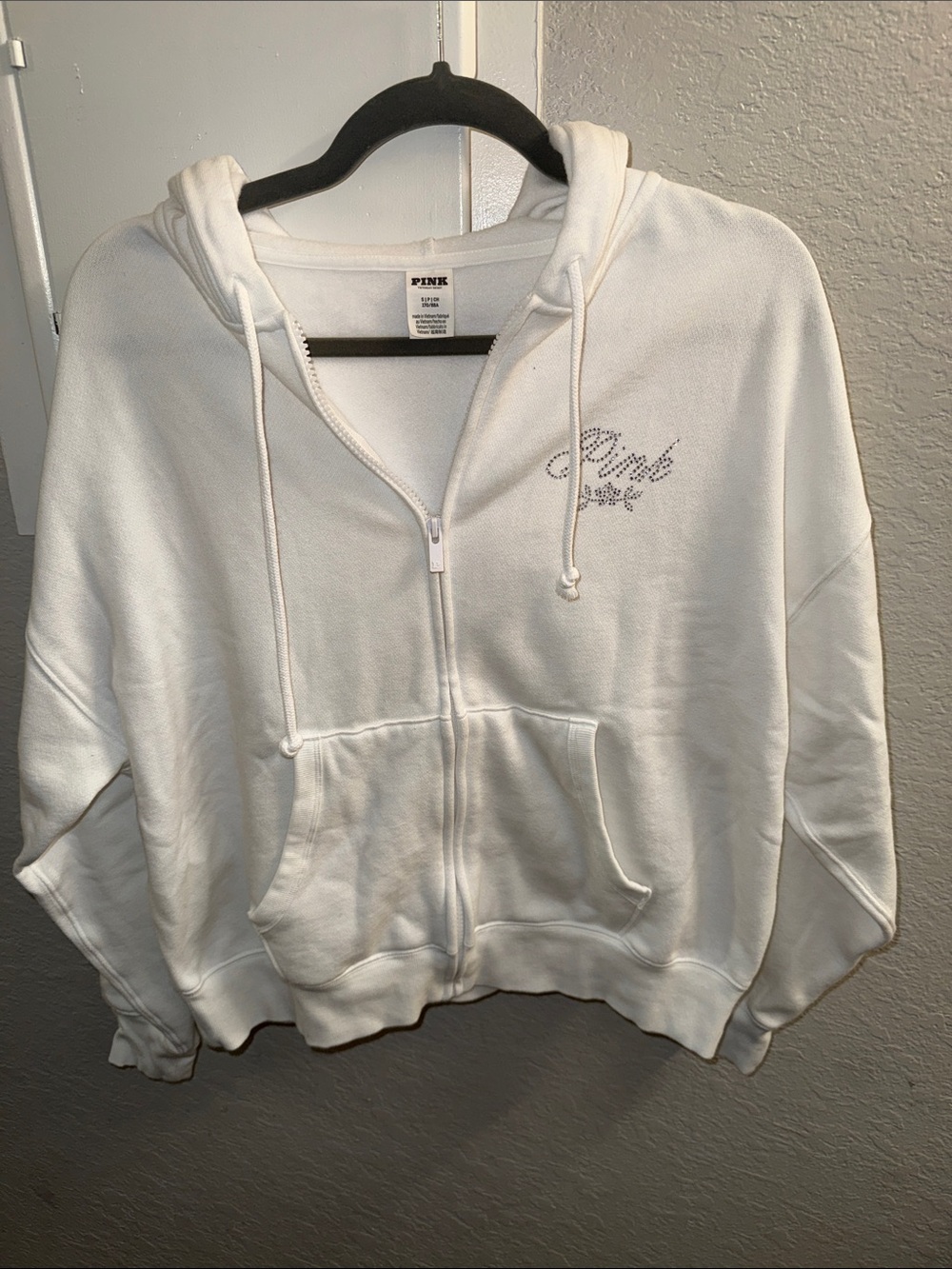 PINK Victoria's Secret White Rhinestone Logo Zip-Up Hoodie